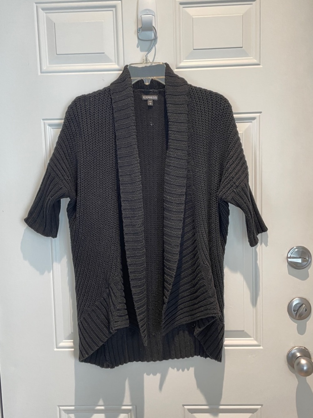 Express Black Open Front Ribbed Knit 3/4 Sleeve Cardigan Sweater Size XS (Small)